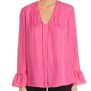 Kobi Halperin NEW Mia Long Sleeve Silk Blouse Pink Womens XL Tied Front Ruffle